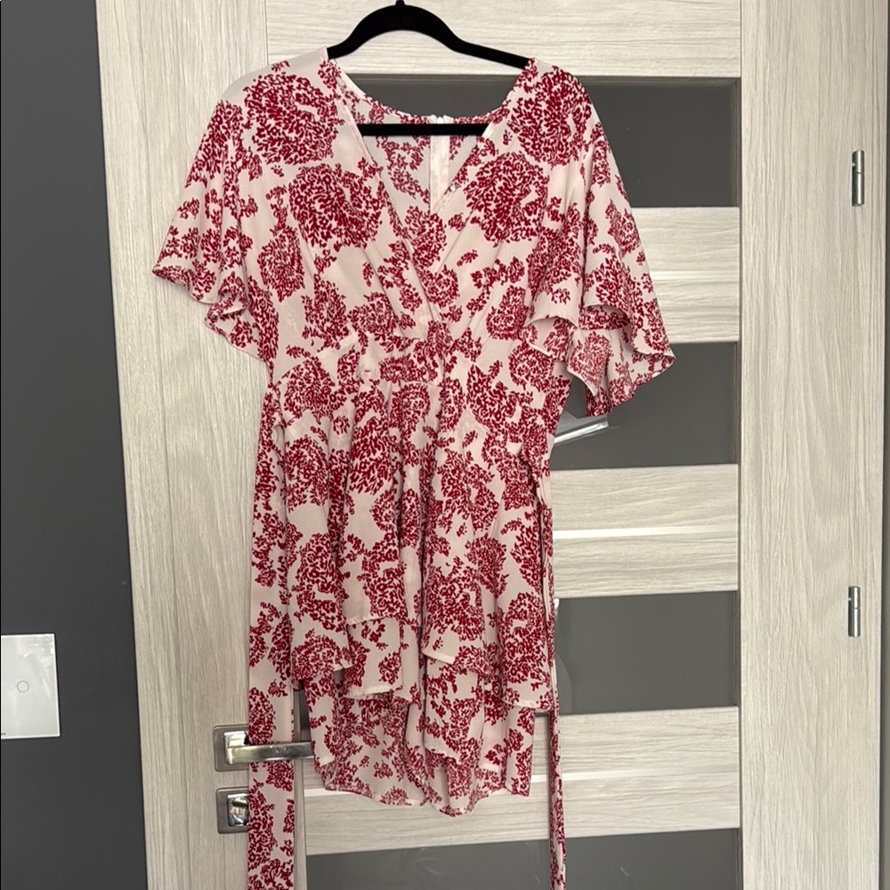 Floral Red and White Women's Dress romper